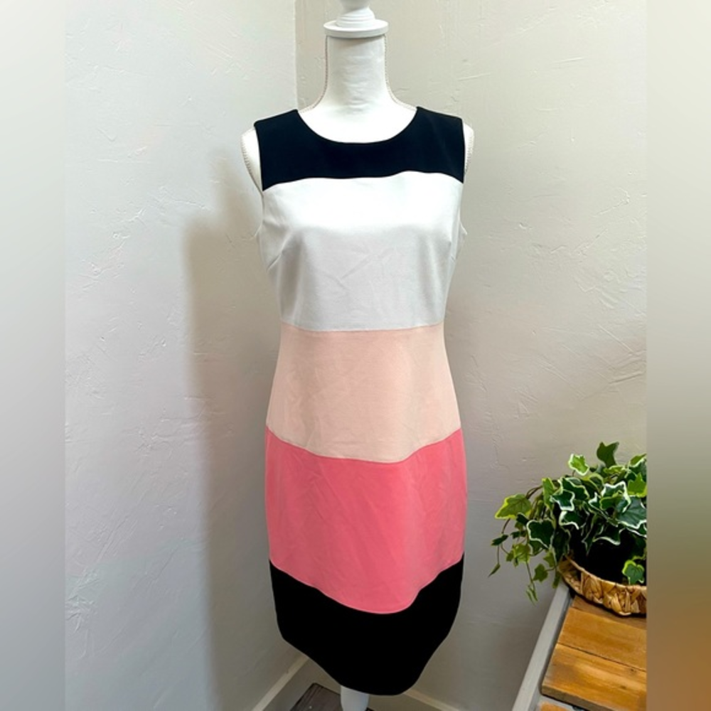 Tommy Hilfiger Black, White, and Pink Midi Dress